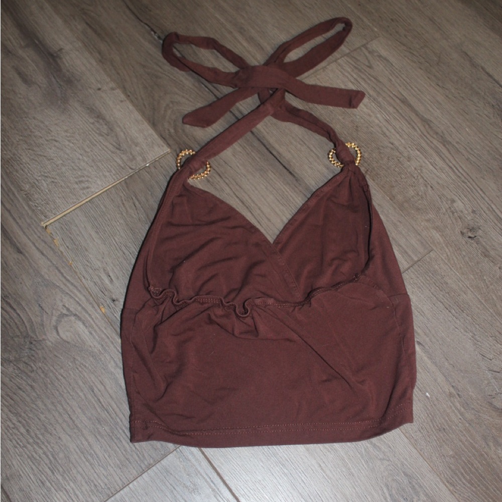 Brown Crop Top with Gold Hearts - Picture 2 of 4